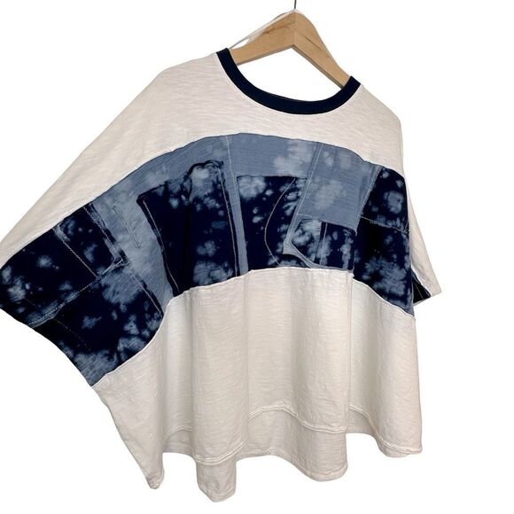 WE THE FREE Free People Patched Up White & Blue T Shirt Size Medium - Picture 3 of 13
